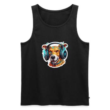 Headphones / Audio / Music / Animal / Dog / Cool - Men's Premium Organic Tank Top - black - Front - AI Model Male 178 light (178cm)