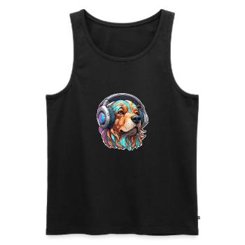 Headphones / Audio / Music / Animal / Dog / Cool - Men's Premium Organic Tank Top - black - Front - AI Model Male 178 light (178cm)