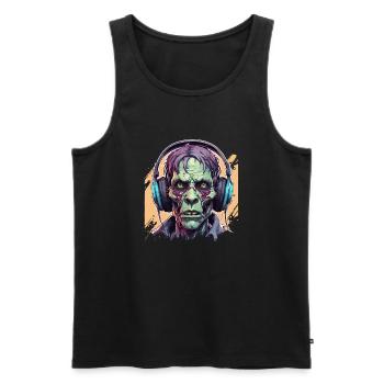 Casque / Audio / Musique / Zombie / Morts-vivants / Cool - Débardeur bio Premium Homme - noir - Devant - AI Model Male 178 light (178cm)