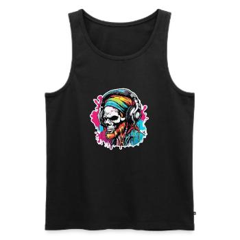 Kopfhörer / Audio / Musik / Totenkopf / cool - Männer Premium Bio Tank Top - Schwarz - Vorne - Michal (187cm)