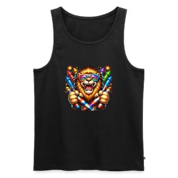Lion de fête - Débardeur bio Premium Homme - noir - Devant - AI Model Male 178 light (178cm)