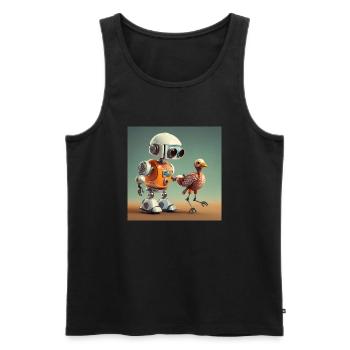 Niedlicher kleiner orangefarbener Roboter läuft mit seinem Alien - Männer Premium Bio Tank Top - Schwarz - Vorne - AI Model Male 178 light (178cm)