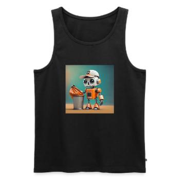mignon petit robot vintage futuriste orange - Débardeur bio Premium Homme - noir - Devant - Michal (187cm)