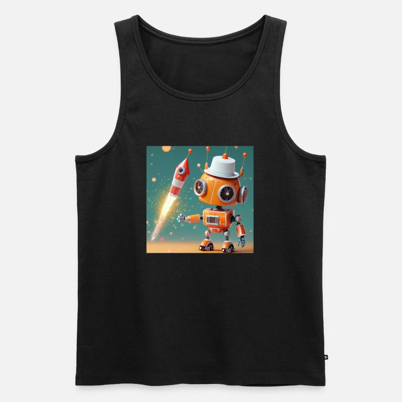 Roboter – startet Silvesterraketen - Männer Premium Bio Tank Top - Schwarz