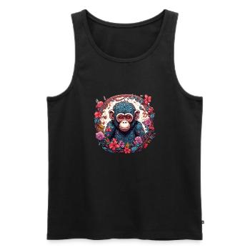 Affe / Tier / Zoo / Schimpanse / Wild / Comic - Männer Premium Bio Tank Top - Schwarz - Vorne - Michal (187cm)