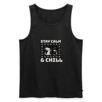 STAY CALM & CHILL - Männer Premium Bio Tank Top - Schwarz - Vorne - Michal (187cm)