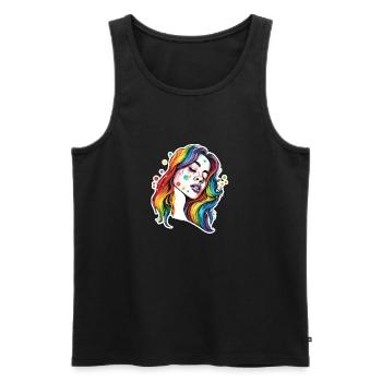 Femme / Jolie / Portrait / Cheveux colorés / Modèle - Débardeur bio Premium Homme - noir - Devant - Michal (187cm)
