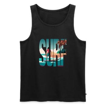 Surfeur, Surfergirl, Plage, Soleil - Débardeur bio Premium Homme - noir - Devant - Michal (187cm)