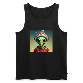 green alien wearing an ugly Christmas sweater - Men's Premium Organic Tank Top - black - Front - Michal (187cm)