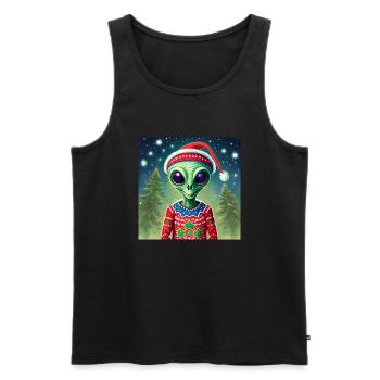 alien wearing a ugly Christmas sweater - Men's Premium Organic Tank Top - black - Front - Michal (187cm)