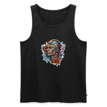 Homme / tatouage / cool / rock n roll / métal - Débardeur bio Premium Homme - noir - Devant - Michal (187cm)