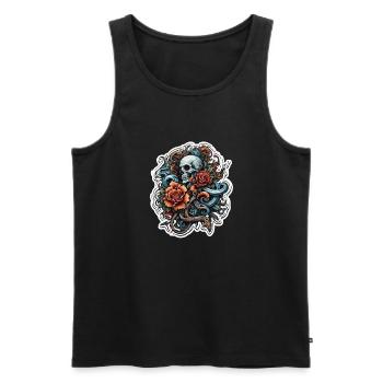 Skull / Totenkopf / Skelett / Gothic / Tattoo - Männer Premium Bio Tank Top - Schwarz - Vorne - Michal (187cm)