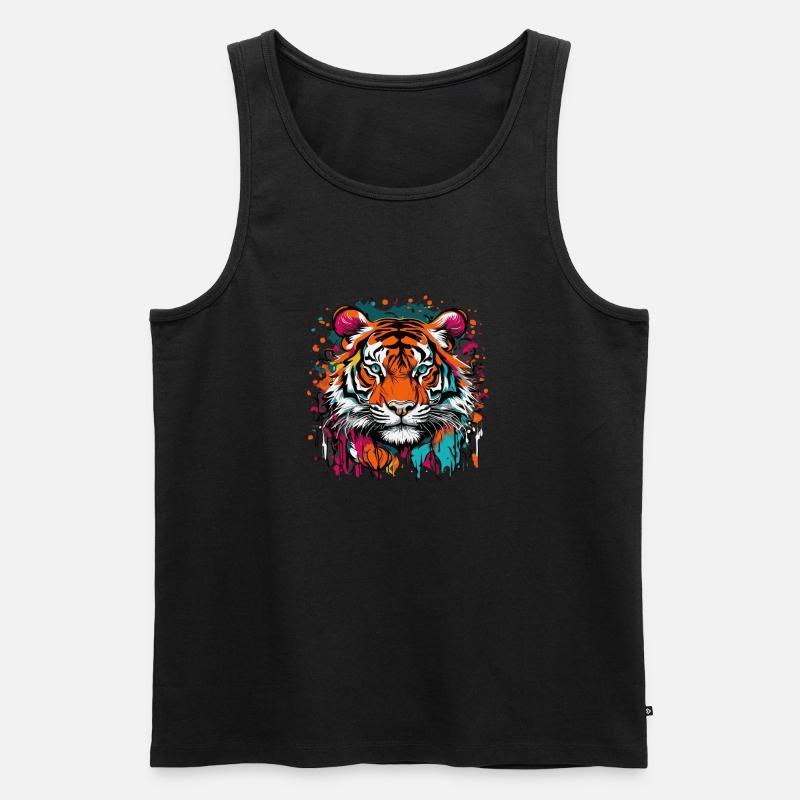 Farbenfroher Tiger - Männer Premium Bio Tank Top - Schwarz