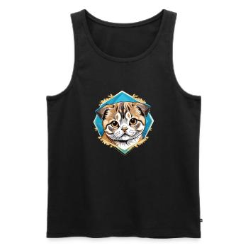 Chat Scottish Fold - Débardeur bio Premium Homme - noir - Devant - AI Model Male 178 light (178cm)