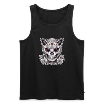 La Catrina / Tatouage / Mexique / Animal / Chat - Débardeur bio Premium Homme - noir - Devant - AI Model Male 178 light (178cm)