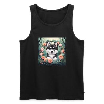 Niedliches Baby Alaska Malamute Blumen - Männer Premium Bio Tank Top - Schwarz - Vorne - Michal (187cm)