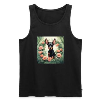 Niedlicher Kawaii Baby Dobermann Blumen - Männer Premium Bio Tank Top - Schwarz - Vorne - Michal (187cm)