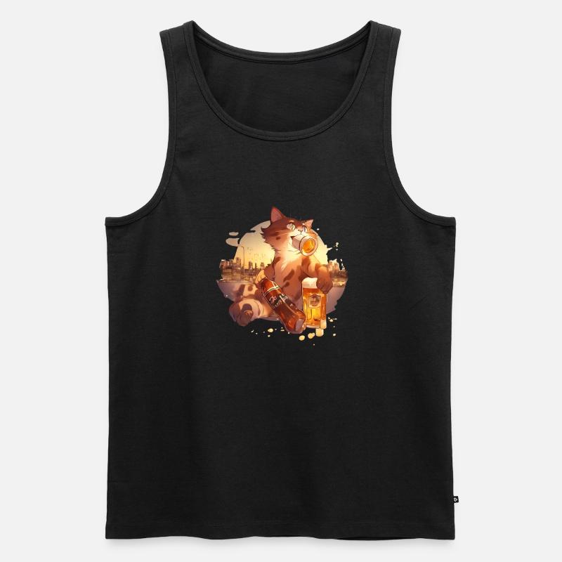Paws & Pints: Katze mit Bier-Tee - Männer Premium Bio Tank Top - Schwarz
