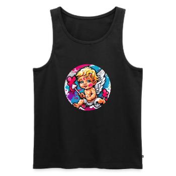Cupidon / Amour / Flèche / Coeur / Saint Valentin - Débardeur bio Premium Homme - noir - Devant - AI Model Male 178 light (178cm)