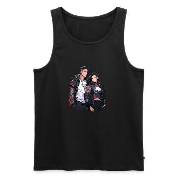 Couple Cyberpunk Urbain - Débardeur bio Premium Homme - noir - Devant - AI Model Male 178 light (178cm)