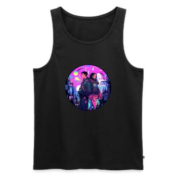 Couple Cyberpunk Urbain - Débardeur bio Premium Homme - noir - Devant - AI Model Male 178 light (178cm)
