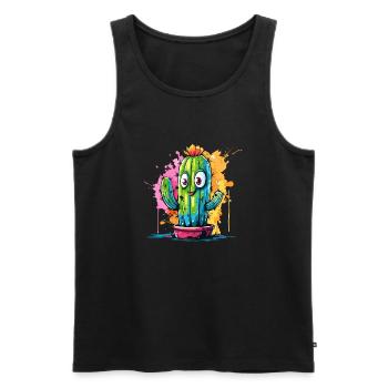 Fröhlicher Kaktus mit Augen Splash - Männer Premium Bio Tank Top - Schwarz - Vorne - AI Model Male 178 light (178cm)