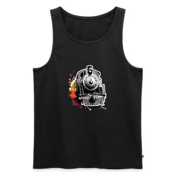 Train / Locomotive / Locomotive à vapeur / Ferroviaire / Écluse - Débardeur bio Premium Homme - noir - Devant - AI Model Male 178 light (178cm)