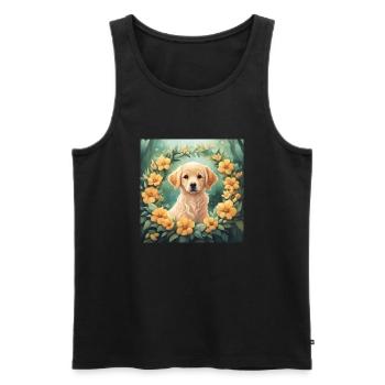 Mignon Kawaii bébé Golden Retriever Floral - Débardeur bio Premium Homme - noir - Devant - Michal (187cm)