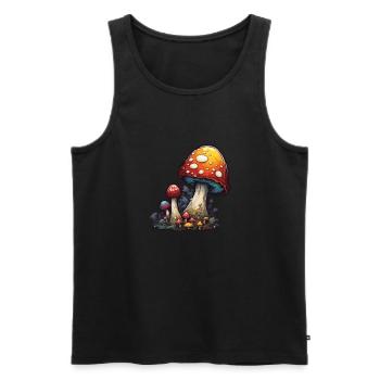 Pilz / Mushroom / Wiese / Wald / Goa / Psy - Männer Premium Bio Tank Top - Schwarz - Vorne - Michal (187cm)