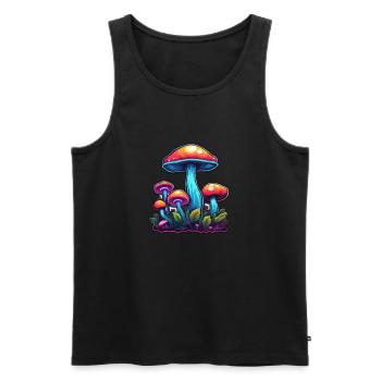 Pilz / Mushroom / Wiese / Wald / Goa / Psy - Männer Premium Bio Tank Top - Schwarz - Vorne - Michal (187cm)
