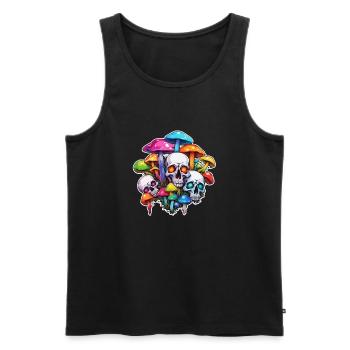 Pilz / Mushroom / Wiese / Wald / Goa / Psy - Männer Premium Bio Tank Top - Schwarz - Vorne - Michal (187cm)