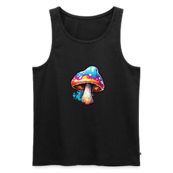 Pilz / Mushroom / Wiese / Wald / Goa / Psy - Männer Premium Bio Tank Top - Schwarz - Vorne - Michal (187cm)