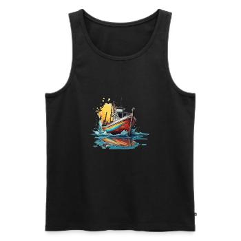 Bateau pirate / Bateau / Mer / Océan / Vagues - Débardeur bio Premium Homme - noir - Devant - Michal (187cm)