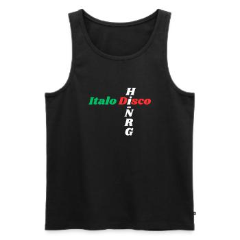 Italo Disco Hi NRG t shirt - Men's Premium Organic Tank Top - black - Front - AI Model Male 178 light (178cm)