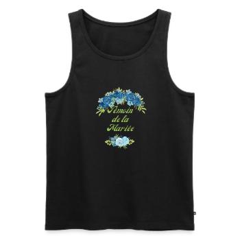 témoin de la mariée fleurs bleus -tshirt assorti - Débardeur bio Premium Homme - noir - Devant - Michal (187cm)
