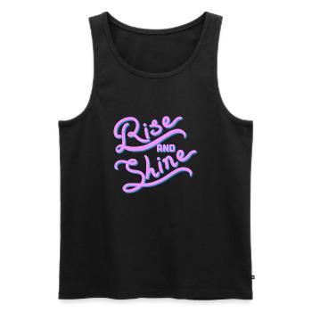 "Rise and shine" handwriting, pink and blue - Men's Premium Organic Tank Top - black - Front - AI Model Male 178 light (178cm)