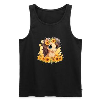 Sommerpony mit Sonnenblumen - Männer Premium Bio Tank Top - Schwarz - Vorne - AI Model Male 178 light (178cm)