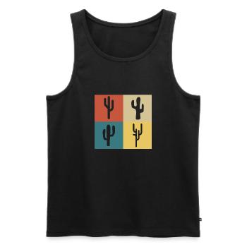 Retro Vintage Kaktus - Männer Premium Bio Tank Top - Schwarz - Vorne - Michal (187cm)
