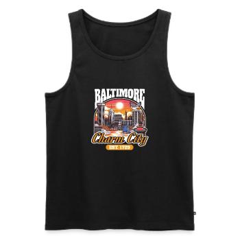 Baltimore Charm City Cartoon Paysage urbain - Débardeur bio Premium Homme - noir - Devant - Michal (187cm)