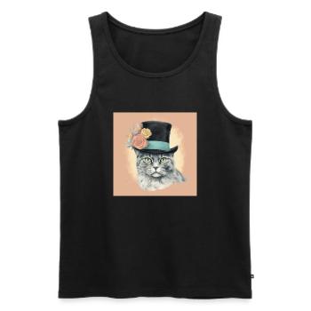 Cat with a hat - Men's Premium Organic Tank Top - black - Front - Michal (187cm)