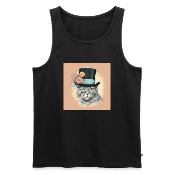 Cat with a hat - Men's Premium Organic Tank Top - black - Front - Michal (187cm)