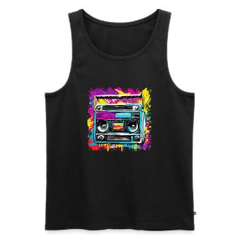 Radio / Analogique / Musique / Fréquence / Haut-parleurs - Débardeur bio Premium Homme - noir - Devant - AI Model Male 178 light (178cm)