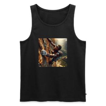Man climbing steep rock face by Angelical Art - Men's Premium Organic Tank Top - black - Front - AI Model Male 178 light (178cm)
