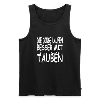 Tauben - Männer Premium Bio Tank Top - Schwarz - Vorne - AI Model Male 178 light (178cm)