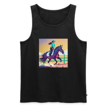 Reiterin auf schwarzem Pferd - Männer Premium Bio Tank Top - Schwarz - Vorne - Michal (187cm)
