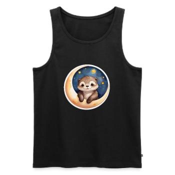 Otter sitzt im Mond - Männer Premium Bio Tank Top - Schwarz - Vorne - AI Model Male 178 light (178cm)