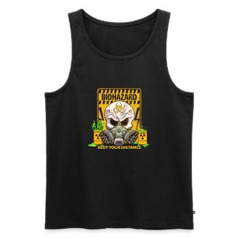 Cartoon Biohazard Skull With Caution Sign - Men's Premium Organic Tank Top - black - Front - AI Model Male 178 light (178cm)