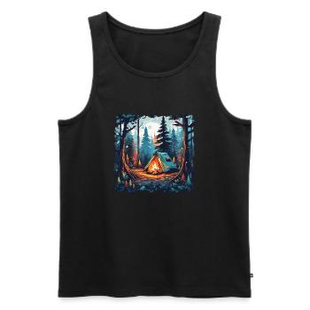 Forêt / Sauvage / Tente / Sauvage / Arbres / Vie - Débardeur bio Premium Homme - noir - Devant - AI Model Male 178 light (178cm)