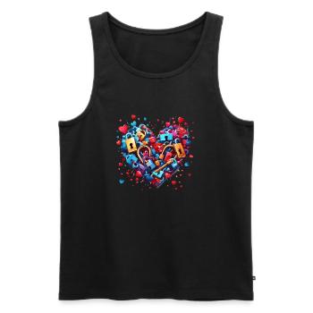 Shoulder Lock / Key / Heart Lock / Motif - Men's Premium Organic Tank Top - black - Front - AI Model Male 178 light (178cm)