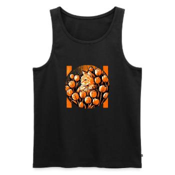 Orange cat with Tulips - Men's Premium Organic Tank Top - black - Front - AI Model Male 178 light (178cm)